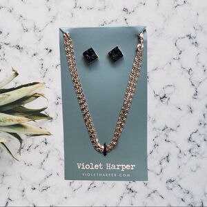 Violet Harper Isla Layered Necklace & Black Druzy Earring Set - New in Box